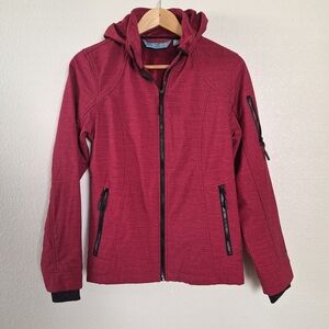 FREE COUNTRY Softshell Jacket with Faux Fur Lining in Etched Red & Black Size S